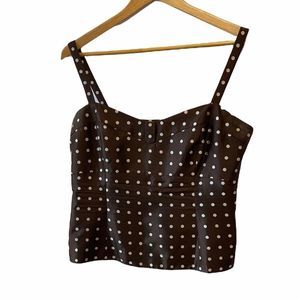 ETCETERA Silk Brown Polka Dot Bustier Tank Top 14